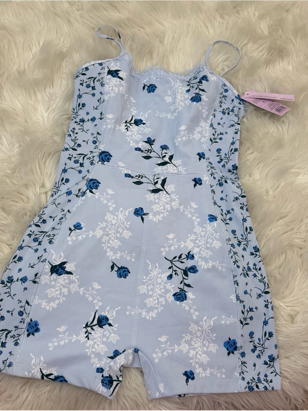 wild fable Light Blue Floral Romper Dress with Blue Roses